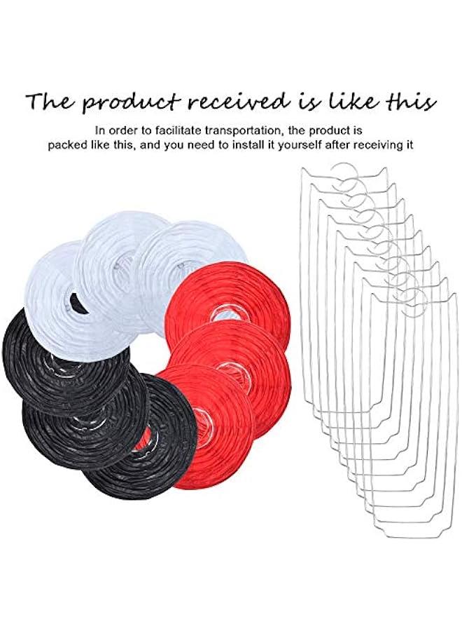 زونون 9 قطع من الفوانيس اليابانية الورقية المستديرة الصينية المعلقة سهلة التجميع لحفلات الزفاف واعياد الميلاد وديكور حفلات اعياد الميلاد، احمر وابيض واسود (احمر، ابيض، اسود) - Image 4