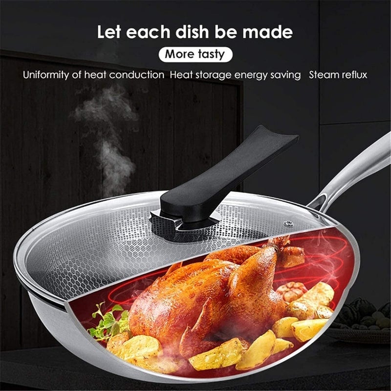 DARKFISH DARKFISH 32 cm triply Fry pan Non Stick Honeycomb Frying pan with lid Induction&Gas Pan for Cooking Kitchen Large Size Frying pan for Egg Omelette Fish Fry and Veg Food  - Image 4