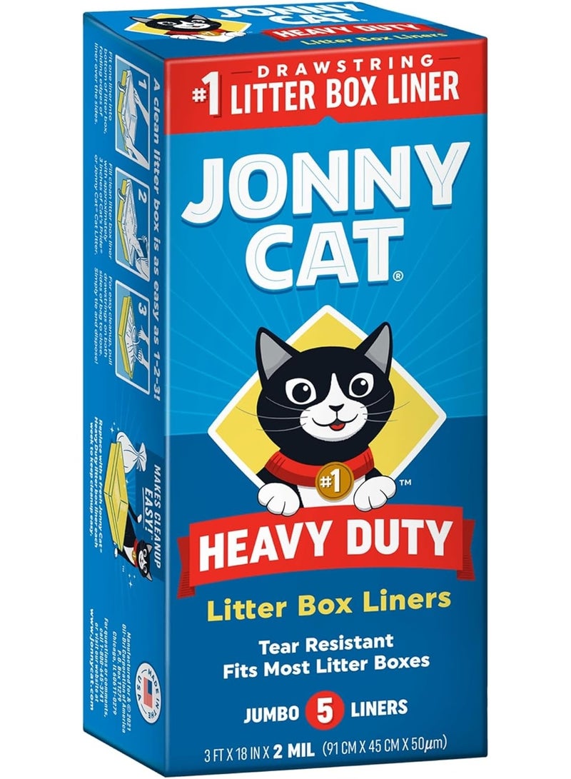 Jonny Cat Litter Box Liners: Heavy Duty - Tear & Leak Resistant - Drawstring Close - Jumbo, 5 Count - Image 2