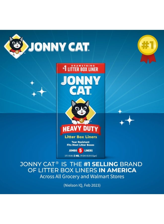 Jonny Cat Litter Box Liners: Heavy Duty - Tear & Leak Resistant - Drawstring Close - Jumbo, 5 Count - Image 1