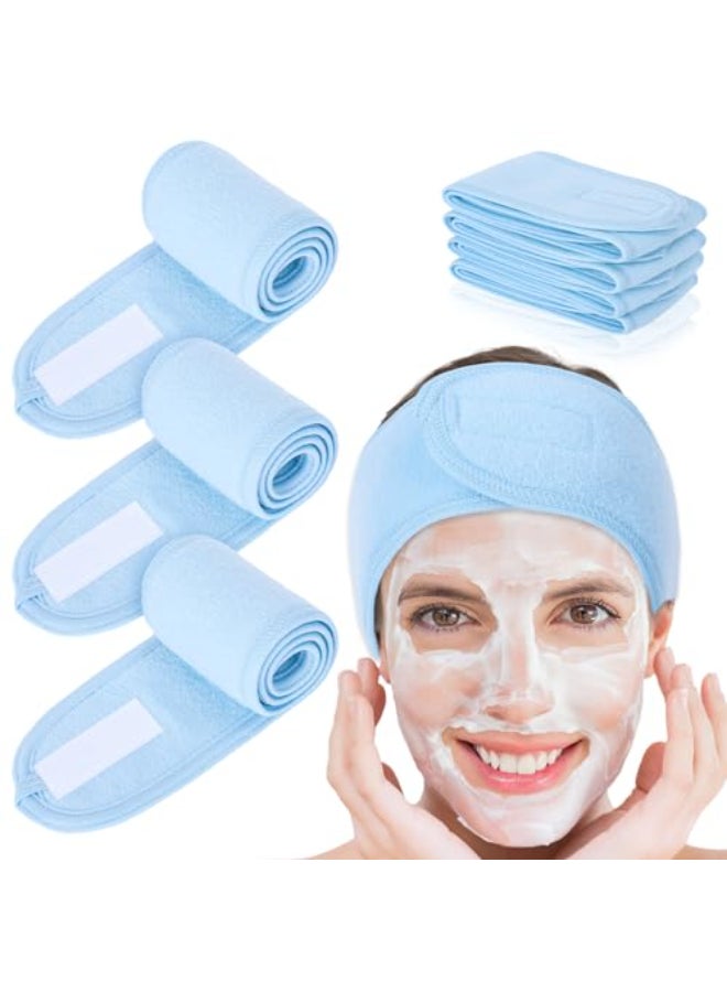 Whaline Spa Facial Headband Head Wrap Terry Cloth Headband 4 Counts Stretch Towel for Bath Makeup and Sport Light Blue - Image 1