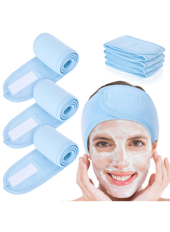 Whaline Spa Facial Headband Head Wrap Terry Cloth Headband 4 Counts Stretch Towel for Bath Makeup and Sport Light Blue - Image 2