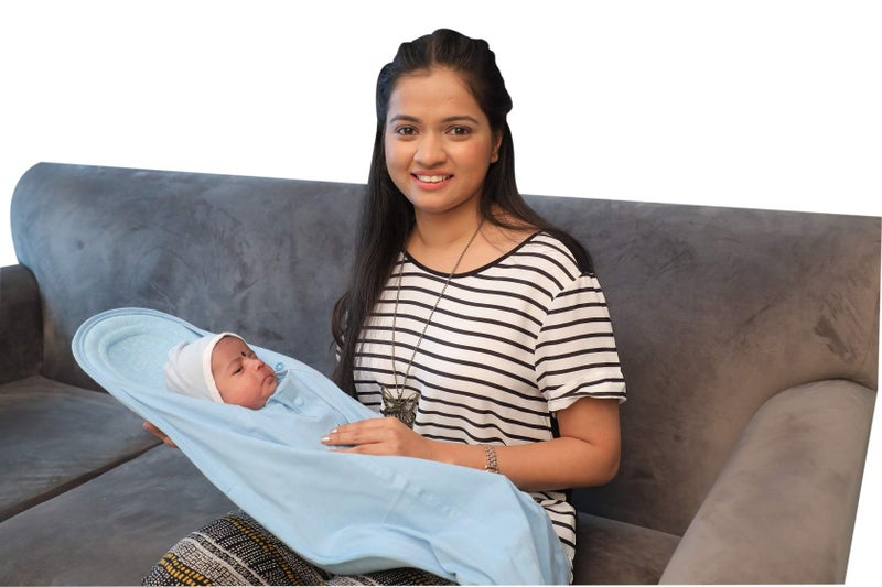 HOOPA 2-in-1 Hooded Feeding Pillow Blue | Feeding Pillow with Cover | Infant Carrier | Nursing pad with Baby Cover | Breastfeeding Pillow Newborn Upto 4 Months | Full Body Support - Image 3