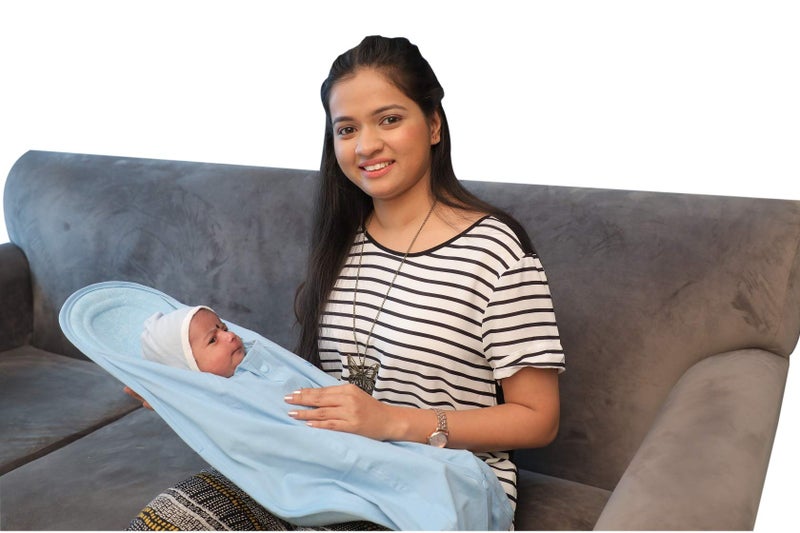 HOOPA 2-in-1 Hooded Feeding Pillow Blue | Feeding Pillow with Cover | Infant Carrier | Nursing pad with Baby Cover | Breastfeeding Pillow Newborn Upto 4 Months | Full Body Support - Image 1