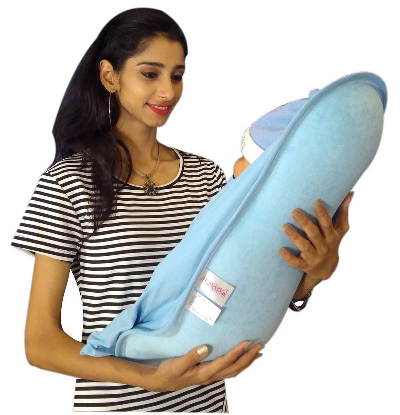 HOOPA 2-in-1 Hooded Feeding Pillow Blue | Feeding Pillow with Cover | Infant Carrier | Nursing pad with Baby Cover | Breastfeeding Pillow Newborn Upto 4 Months | Full Body Support - Image 4