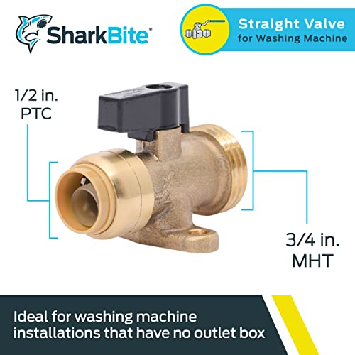 SharkBite 1/2 Inch x 3/4 Inch MHT Washing Machine Straight Valve, Push to Connect Brass Plumbing Fitting, PEX Pipe, Copper, CPVC, PE-RT, HDPE, 25559LF - Image 2