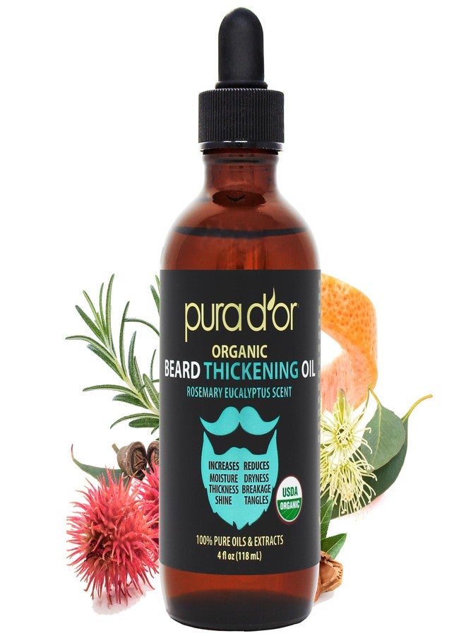PURA D'OR 4 Oz Thickening Beard Oil - Moisturizing Blend with Rosemary, Biotin & Castor Oil - Increases Moisture, Thickness and Shine - Reduces Dryness and Breakage - Image 1