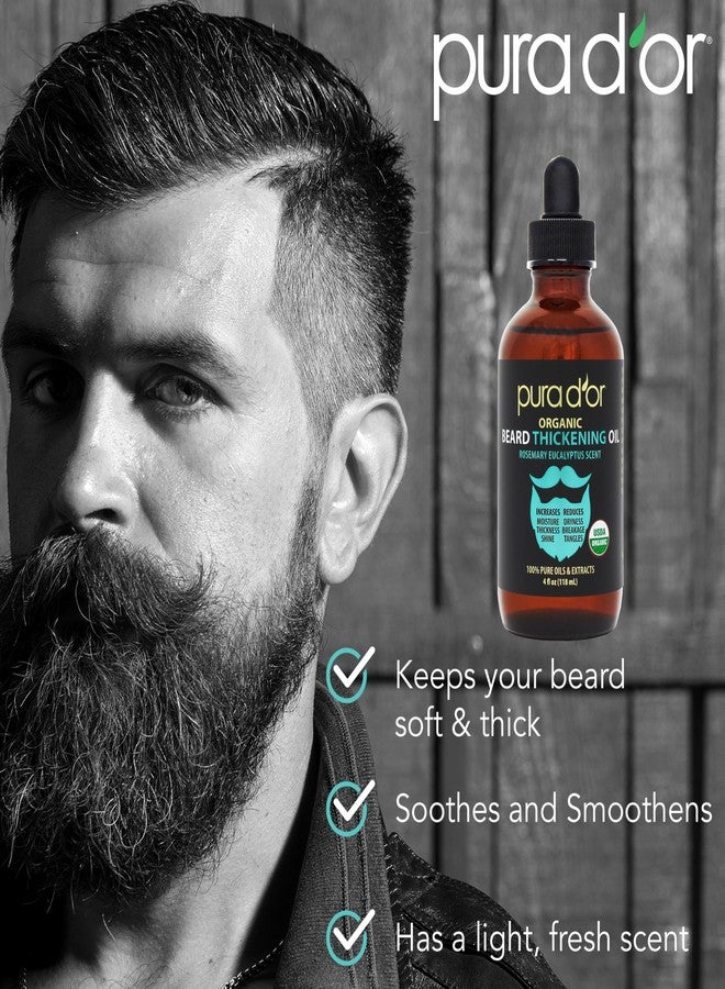 PURA D'OR 4 Oz Thickening Beard Oil - Moisturizing Blend with Rosemary, Biotin & Castor Oil - Increases Moisture, Thickness and Shine - Reduces Dryness and Breakage - Image 2