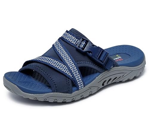 SKECHERS صندل رياضي خارجي للنساء من سكيشرز - ريجا - سلايد ثرو، أزرق 5M - Image 4