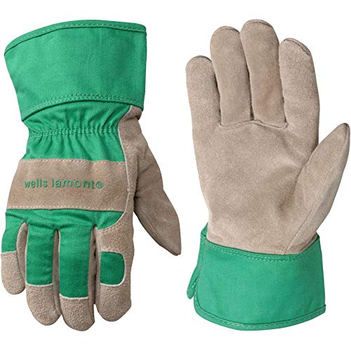 Wells Lamont Kids Gardening Gloves – Durable Puncture & Abrasion-Resistant Cowhide – Leather Palm, Safety Cuff, Snug Fit, Winged Thumb – Youth All-Season Work Gloves for Kids – Ages 5-8, Green (952M) - Image 1