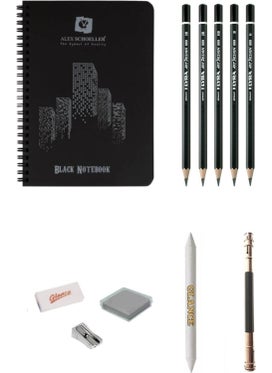 Glance Alex Schoeller Black Notebook A5 Black Notebook Lyra Graded Pencil Drawing Sketching Set with Bag 