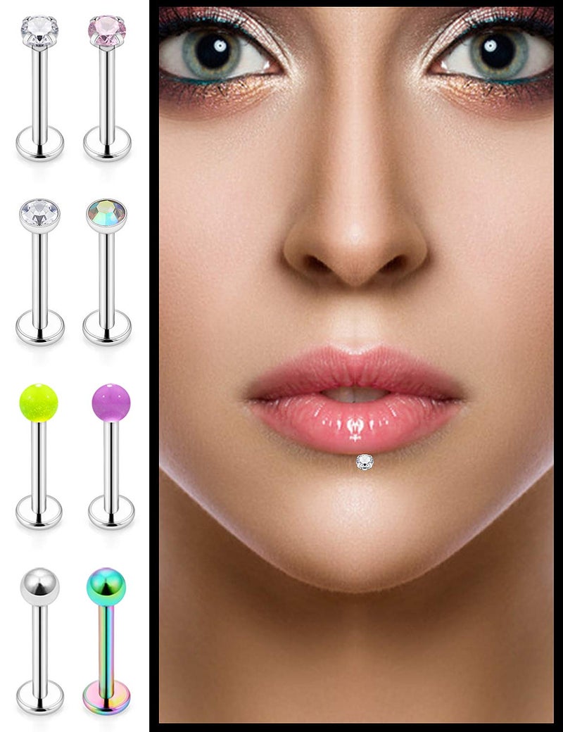 SCERRING 16g Lip Rings Labret Monroe Lip Rings Nail Tragus Helix Cartilage Earrings Studs Ring Medusa Piercing Jewelry Retainer 8mm 48PCS - Image 4