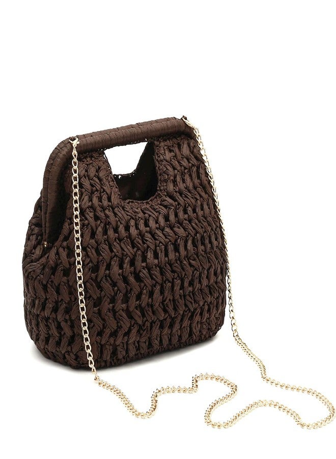Herald Straw Woven Clutch Purse for Women, Beach Cloud Dumpling Pouch Evening Shoulder Crossbody Bag with Gold Chain, Coffee, 9.8 x 3.9 x 7.4 inches - Image 1