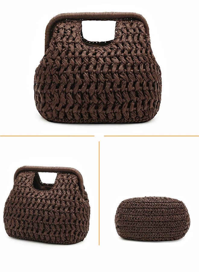 Herald Straw Woven Clutch Purse for Women, Beach Cloud Dumpling Pouch Evening Shoulder Crossbody Bag with Gold Chain, Coffee, 9.8 x 3.9 x 7.4 inches - Image 5