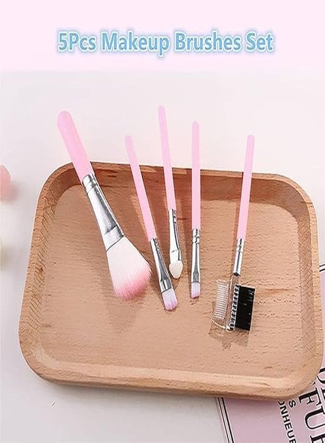 SHOPECOM 5 Pcs Pink Makeup Brushes Set for Makeup For Girls And Women Lip Brush/Highlighter Brush/Foundation Brush/Eye Shadow Brush/Eyebrow Brush - Image 4