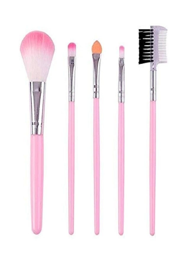 SHOPECOM 5 Pcs Pink Makeup Brushes Set for Makeup For Girls And Women Lip Brush/Highlighter Brush/Foundation Brush/Eye Shadow Brush/Eyebrow Brush - Image 1