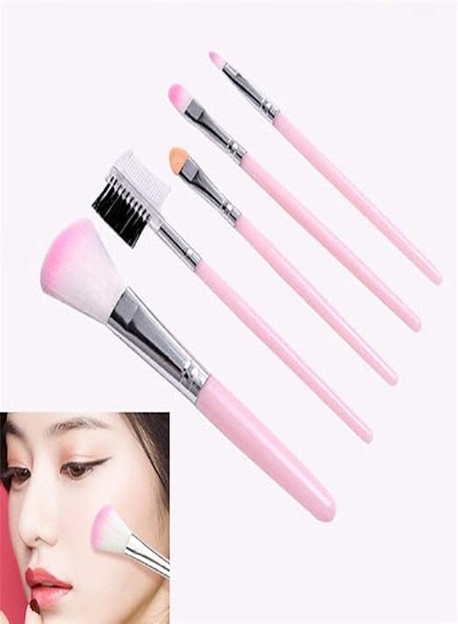 SHOPECOM 5 Pcs Pink Makeup Brushes Set for Makeup For Girls And Women Lip Brush/Highlighter Brush/Foundation Brush/Eye Shadow Brush/Eyebrow Brush - Image 3