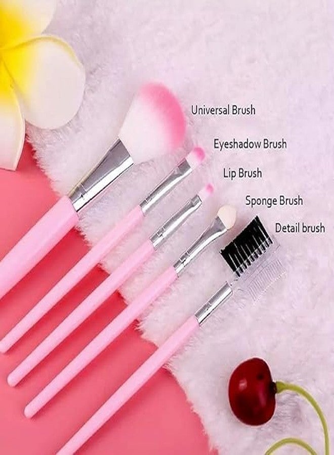 SHOPECOM 5 Pcs Pink Makeup Brushes Set for Makeup For Girls And Women Lip Brush/Highlighter Brush/Foundation Brush/Eye Shadow Brush/Eyebrow Brush - Image 2