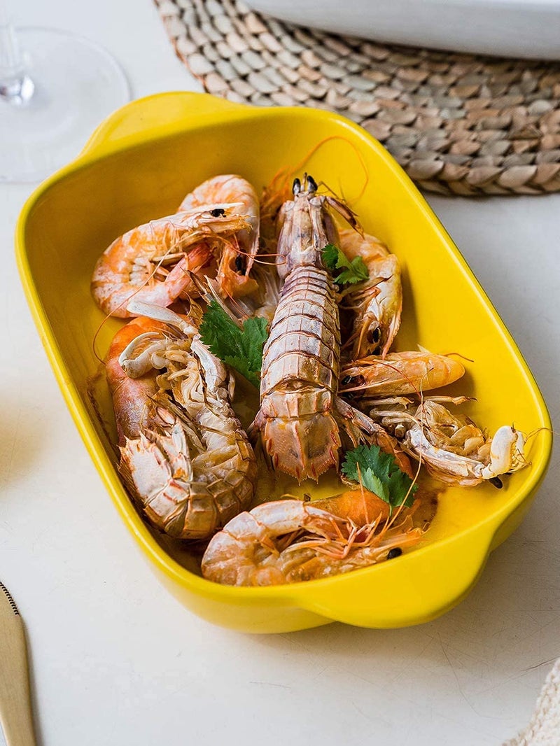 Trifecta طبق خزفي للخبز بلون غير لامع، طبق كسرولة مستطيل مع مقبض للفرن، صينية خبز خزفية، صينية لازانيا، أدوات خبز فردية 9x5 بوصة (عبوة صفراء - 2) - Image 3