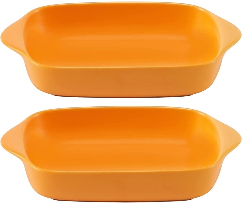 Trifecta طبق خزفي للخبز بلون غير لامع، طبق كسرولة مستطيل مع مقبض للفرن، صينية خبز خزفية، صينية لازانيا، أدوات خبز فردية 9x5 بوصة (عبوة صفراء - 2) - Image 1