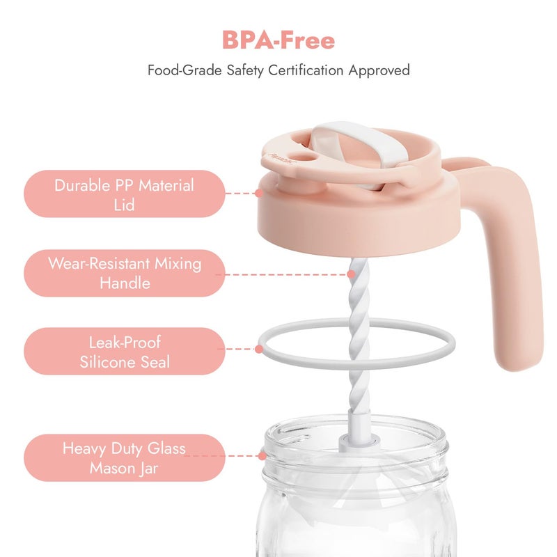 Papablic Glass Formula Pitcher, Fast Baby Breastmilk Maker with Mixing Handle Lid, Wide Mouth Mason Jar Breast Milk Storage Container with Flip-Lock Spout, BPA-Free, Pink - Image 5