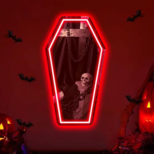 DUOLIYBC Coffin Mirror Neon Sign Coffin Neon Signs for Wall Decor Goth Neon Sign Gift for Goth Lovers Coffin Makeup Mirror Whimsical Goth Home Decor 17944 - Image 1