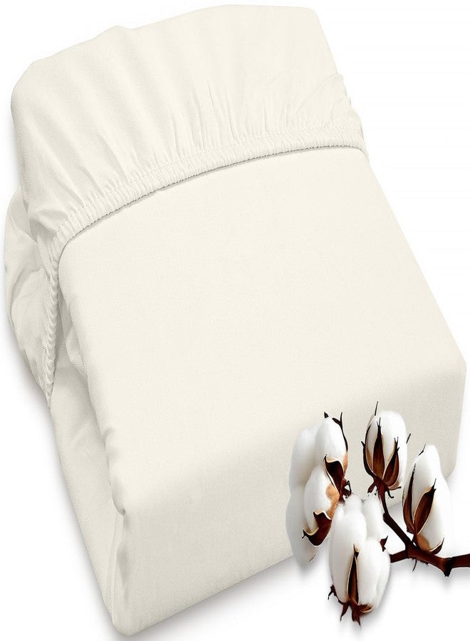 ROYALE LINENS ملاءة سرير رويال لينينز، 300 خيط، قطن ممشط طويل التيلة 100%، مقاس كوين - ملاءة سفلية فائقة النعومة بجيب عميق - ملاءات مثبتة فقط - ملاءات مطاطية (كوين، كريمي) - Image 1