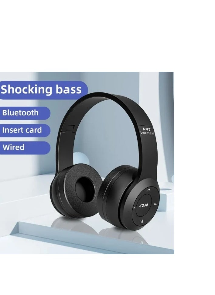 Generic - Click to see full view Wireless Bluetooth Headphone - Over Ear Stereo Music Headset with Memory Card Support, Gaming Headphones with Built-in Microphone for Laptop, Mobile Phone, PC-47 - Image 1