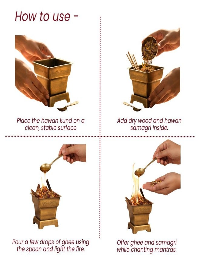 Ritualistic Handcrafted Brass Hawan Kund with Spoon-Small | 100% Pure Brass Havan Kund for Daily Pooja,Yagya & Agnihotra | Antique Finish with Vedic Shloka Engraving | Festival & Housewarming Gift Set - Image 3