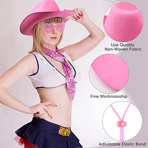 Coume 36 Pieces Halloween Adult Cowboy Hat with Bandanna Heart Sunglasses Unisex Felt Cowboy Hat Men Women Western Party Costume(Multicolor) - Image 5