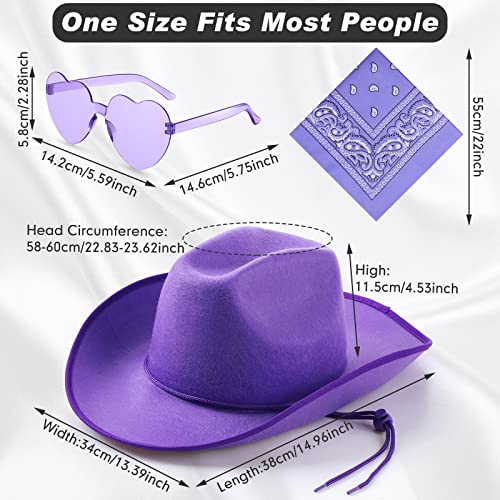 Coume 36 Pieces Halloween Adult Cowboy Hat with Bandanna Heart Sunglasses Unisex Felt Cowboy Hat Men Women Western Party Costume(Multicolor) - Image 3