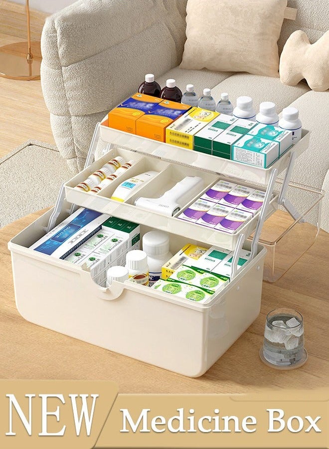 كيلا صندوق الأدوية صندوق تخزين الأدوية البلاستيكية صندوق تخزين الأدوية البلاستيكية صندوق تخزين الأدوية البلاستيكية طقم أدوات طبية للطوارئ العائلية 3 طبقات صندوق إسعافات أولية منزلي منظم صندوق أدوية مقاوم للأطفال مع مقصورات ومقبض - Image 1
