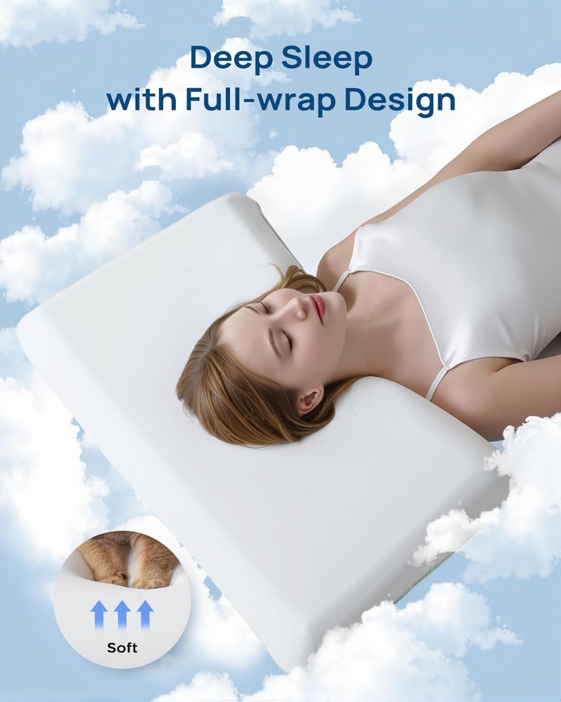 Releep Cooling Soft Memory Foam Pillow, Cervical Neck Pillow for Side Sleepers, Back & Stomach Sleepers, Ergonomic Orthopedic Design for Neck Pain Relief and Deep Sleep, CertiPUR-US, White - Image 2