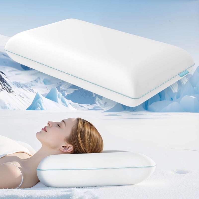 Releep Cooling Soft Memory Foam Pillow, Cervical Neck Pillow for Side Sleepers, Back & Stomach Sleepers, Ergonomic Orthopedic Design for Neck Pain Relief and Deep Sleep, CertiPUR-US, White - Image 1