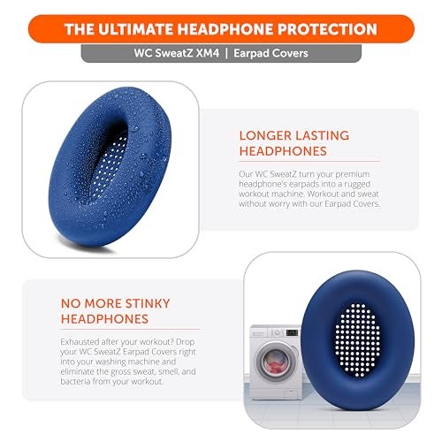 WC SweatZ XM4 - Patented Protective Earpad Sweat Covers for Sony WH1000XM4 by WC | Silicone Ear Covers for Sony WH-1000XM4 Headphones | Sweatproof & Easily Washable | Navy - Image 4