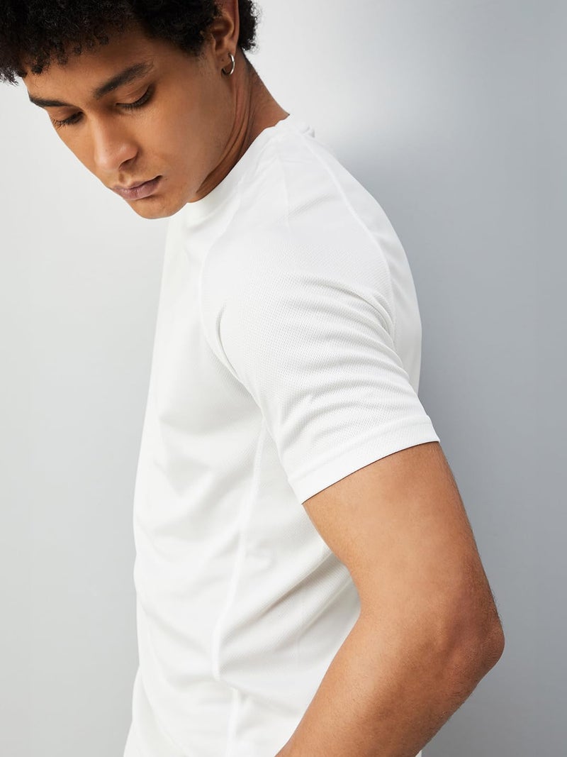 Max Men Slim Fit Solid Athleisure T-Shirt (White_M) - Image 3