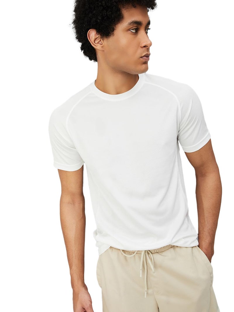 Max Men Slim Fit Solid Athleisure T-Shirt (White_M) - Image 5