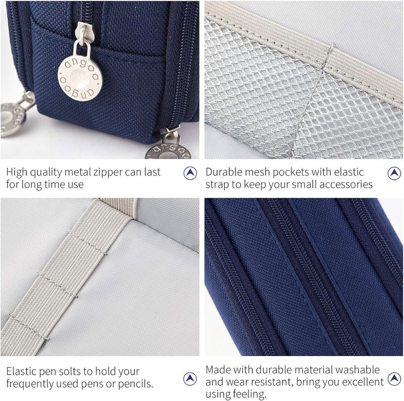 سيسيميلون حقيبة أقلام كبيرة السعة مكونة من 3 أقسام وحقيبة أقلام للمدرسة والمراهقات والبنات والرجال والنساء، باللون الأزرق الداكن، خفيفة الوزن، مناسبة للسفر - Image 4