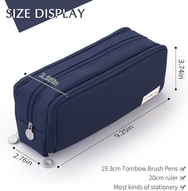 سيسيميلون حقيبة أقلام كبيرة السعة مكونة من 3 أقسام وحقيبة أقلام للمدرسة والمراهقات والبنات والرجال والنساء، باللون الأزرق الداكن، خفيفة الوزن، مناسبة للسفر - Image 5