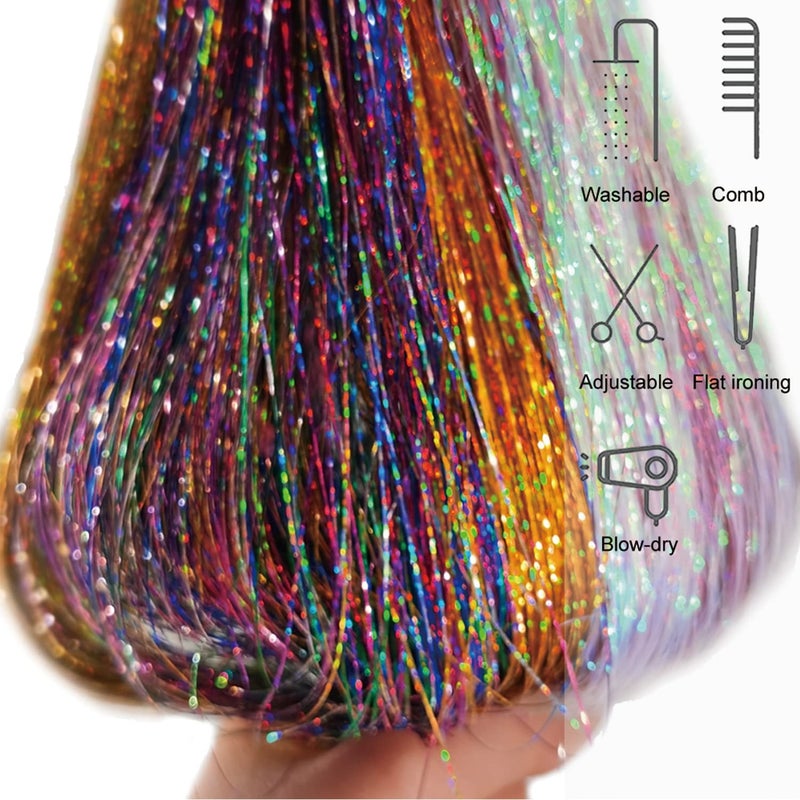 YOOONXI Pink Hair Tinsel Kit with Tool 6pcs 1200 Strands Glitter Tinsel Hair Extensions Heat Resistant Sparkling Shiny Fairy Hair Accessories for Women Girls Kids 47Inch - Image 5