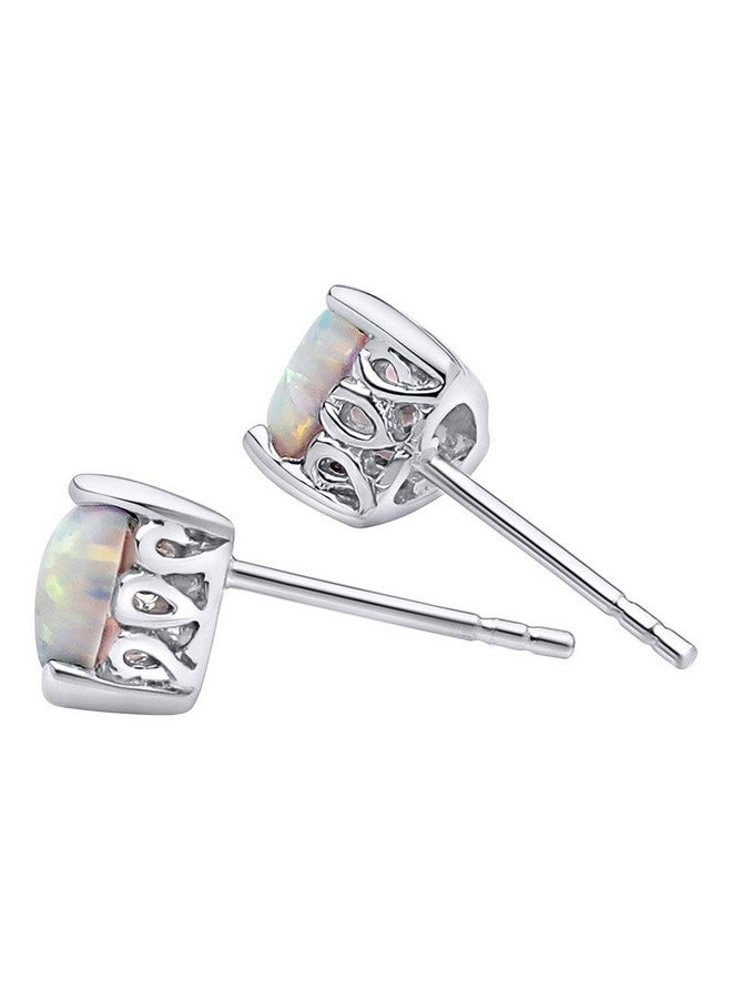 PEORA Created White Opal Stud Earrings 925 Sterling Silver Solitaire Heart Shape 6Mm 1.50 Carats Total Scroll Design Friction Backs - Image 2