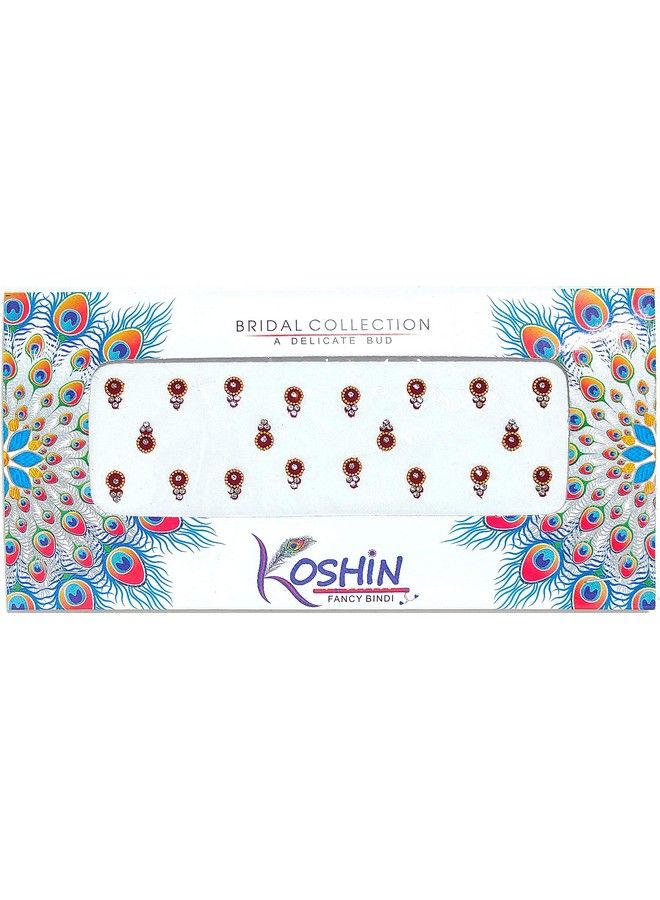 KOSHIN Maroon Color White Stone Golden Ring Size (Per Bindi Height 9 Mm) Forehead Fancy Bindi For Girls Women Ladies  - Image 2