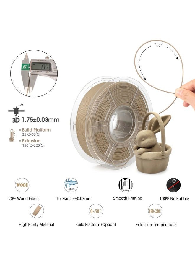 iSANMATE Wood Filament 1.75mm, PLA+ 3D Printer Filament 1 kg Spool (20% Wood Powder+80% PLA+) - Image 3