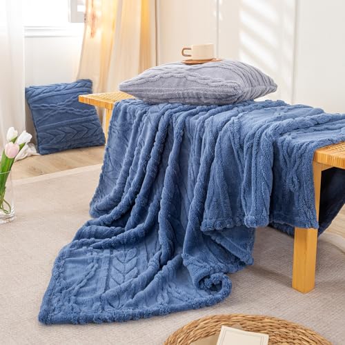 YUSOKI Sherpa Throw Blanket(Without Pillows)-3D Stylish Design Super Soft Cozy Blanket Thick Plush Fluffy Blankets for Teen Girls Women Couch Bed Sofa Chair Men Boys Gift(Washed Blue,50"x65") - Image 3