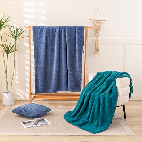 YUSOKI Sherpa Throw Blanket(Without Pillows)-3D Stylish Design Super Soft Cozy Blanket Thick Plush Fluffy Blankets for Teen Girls Women Couch Bed Sofa Chair Men Boys Gift(Washed Blue,50"x65") - Image 4