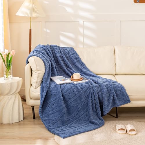 YUSOKI Sherpa Throw Blanket(Without Pillows)-3D Stylish Design Super Soft Cozy Blanket Thick Plush Fluffy Blankets for Teen Girls Women Couch Bed Sofa Chair Men Boys Gift(Washed Blue,50"x65") - Image 1