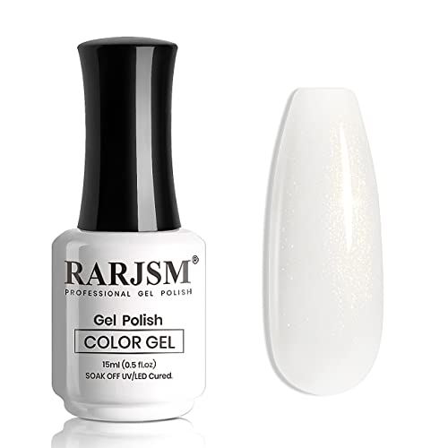RARJSM Milky White Gel Nail Polish with Glitter Gold Shimmer Pigment Jelly Cream White Nude Gel Polish Neutral Color 15ml Sparkle Natural Color Soak off UV LED Cured for Home Salon DIY Nail Art - Image 1