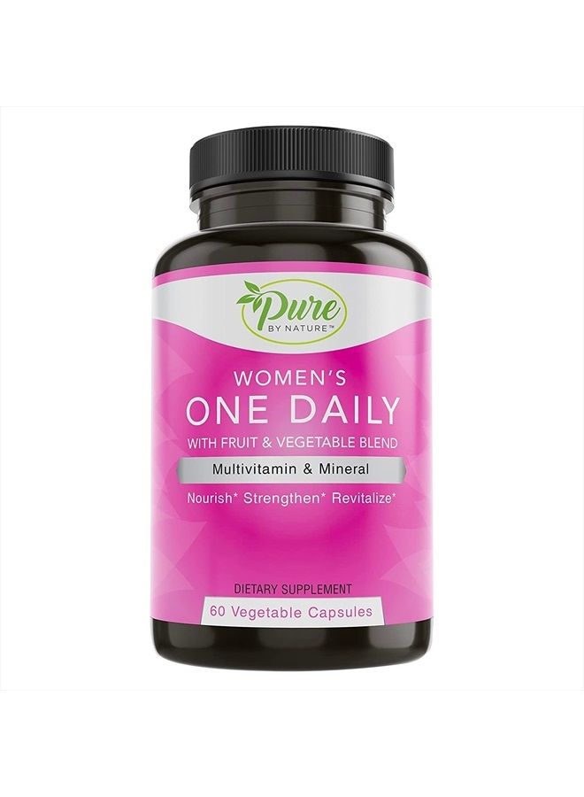 Pure By Nature فيتامينات متعددة يومية للنساء، مكمل دعم المناعة بمكونات غير معدلة وراثيًا، فيتامينات ومعادن للطاقة، 60 كبسولة نباتية - Image 1