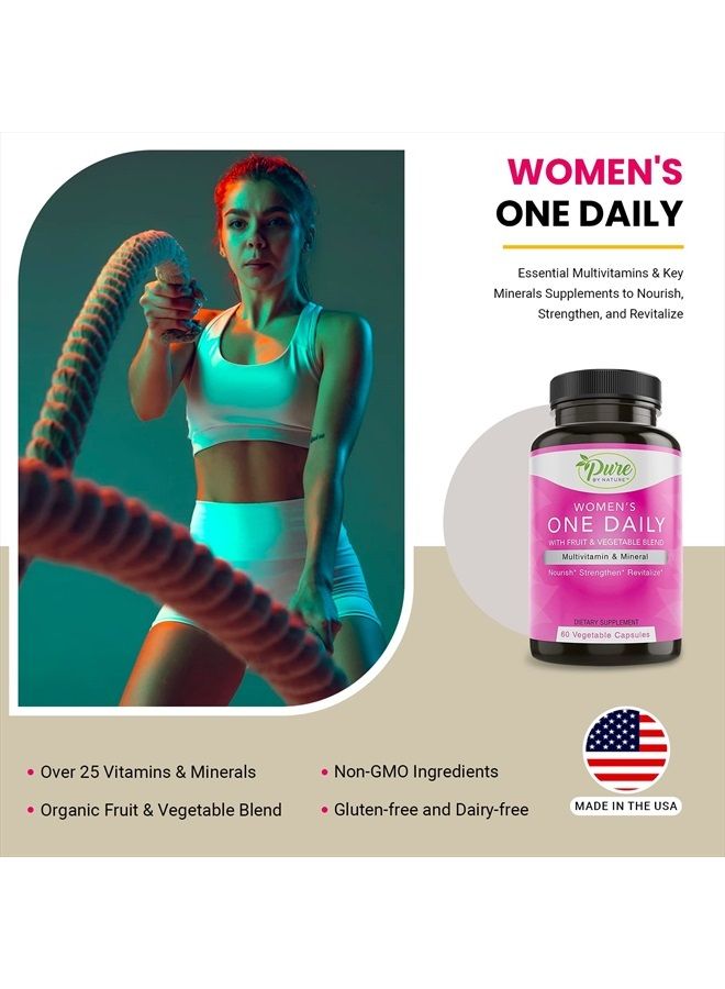 Pure By Nature فيتامينات متعددة يومية للنساء، مكمل دعم المناعة بمكونات غير معدلة وراثيًا، فيتامينات ومعادن للطاقة، 60 كبسولة نباتية - Image 4