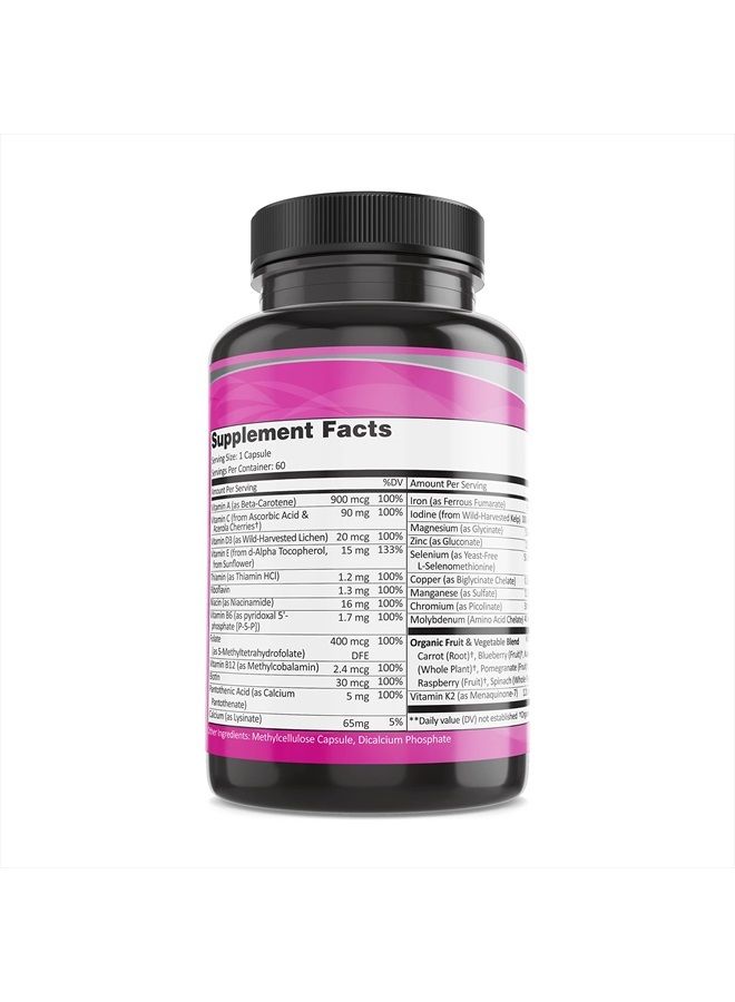 Pure By Nature فيتامينات متعددة يومية للنساء، مكمل دعم المناعة بمكونات غير معدلة وراثيًا، فيتامينات ومعادن للطاقة، 60 كبسولة نباتية - Image 2